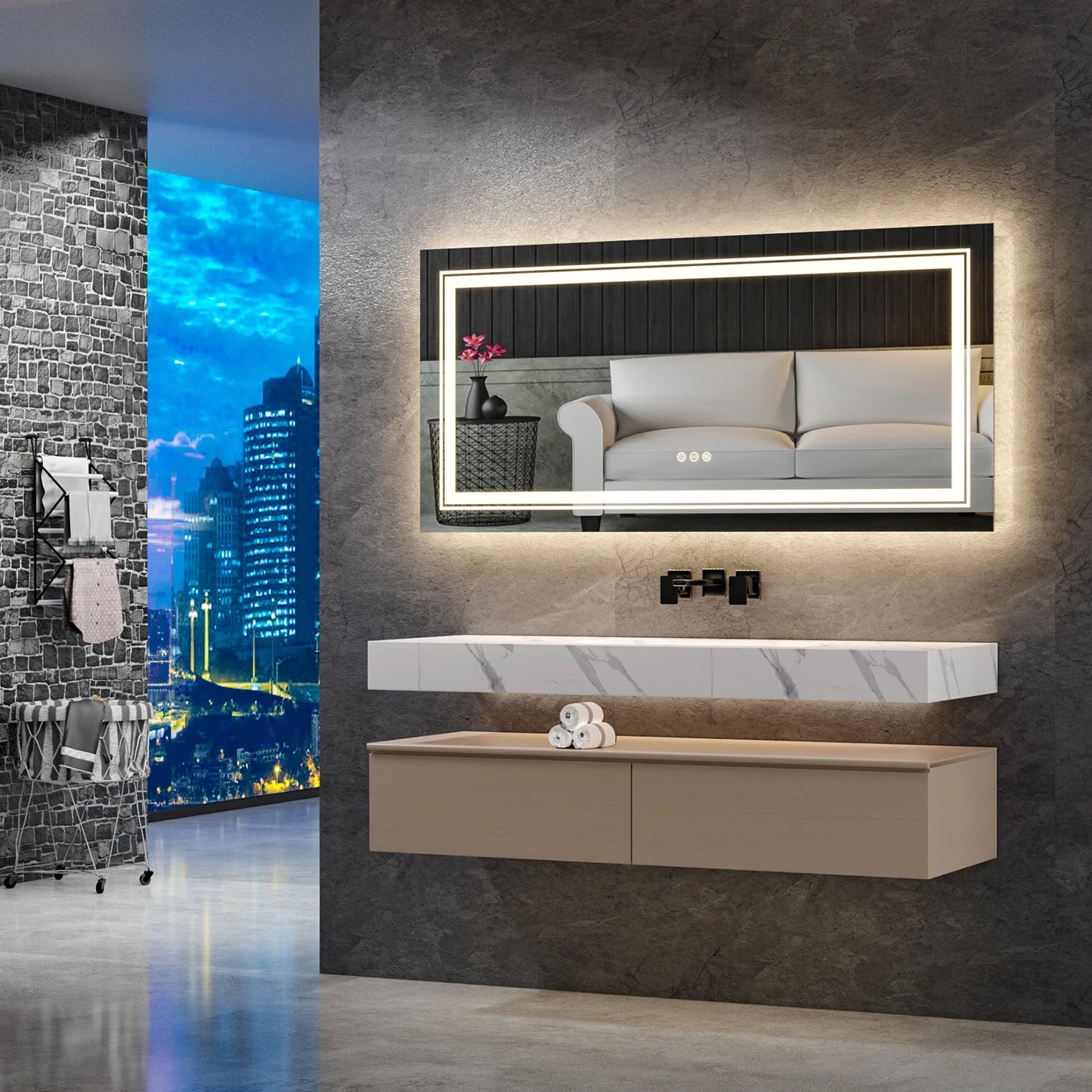 Rektangulär Badrumsspegel med LED Vanity