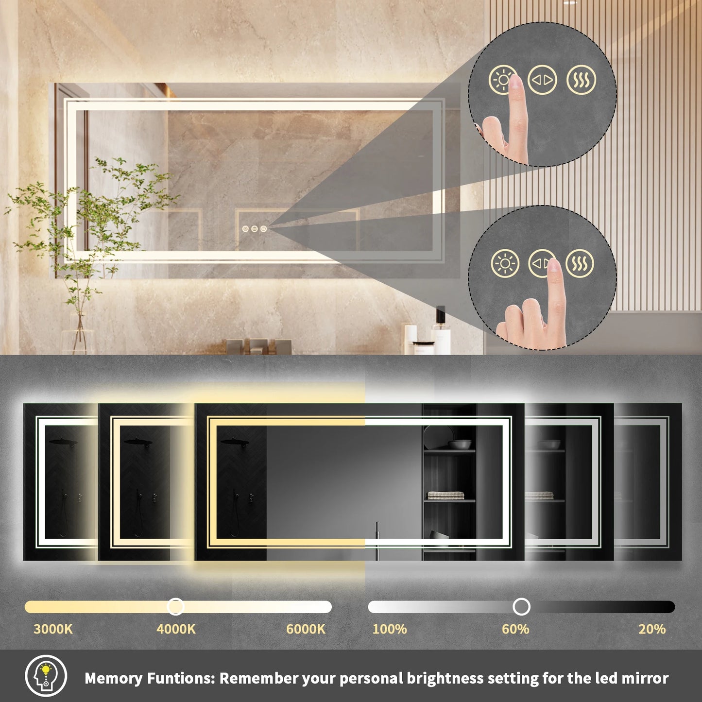 Rektangulär Badrumsspegel med LED Vanity