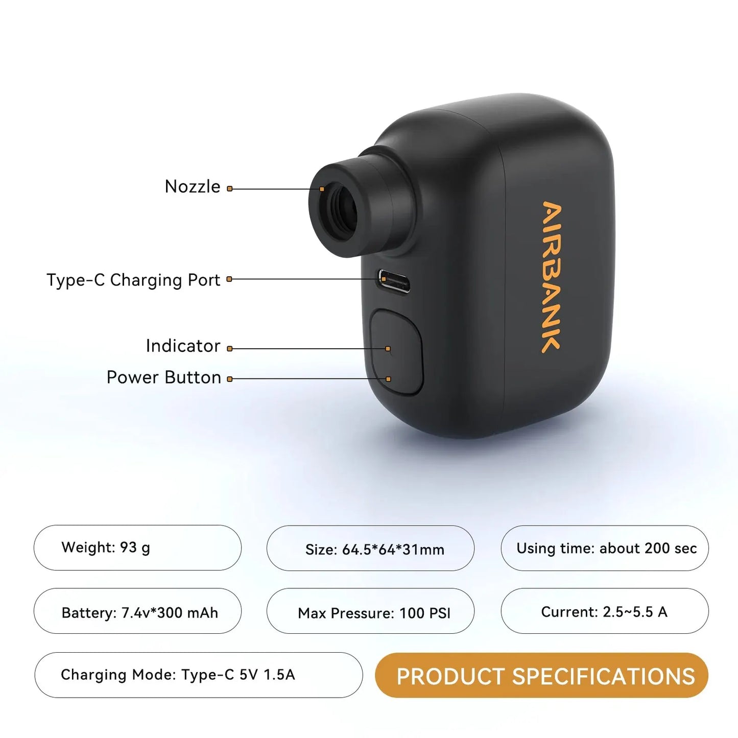 Airbank Uppladdningsbar Mini-cykelpump